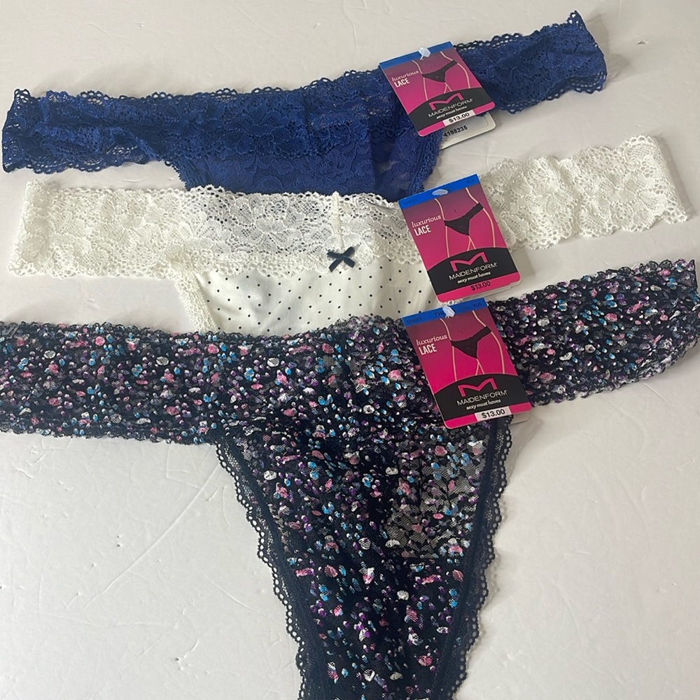Maidenform Luxurious Lace Thong Panties 3 Pairs Size XL / 8